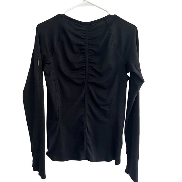 Athleta‎ Women’s 1/2 Zip Long Sleeve Active Top Black Ruched with Pockets M - Picture 2 of 9